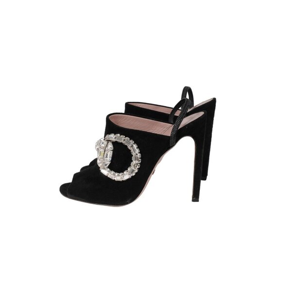 Gucci Womens Maxime Crystal Embellished Mule Sandals US 8 EU 38 Black Suede - Picture 5 of 10